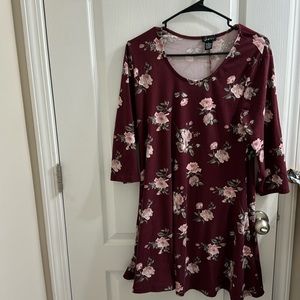 Justify red dress with pink roses